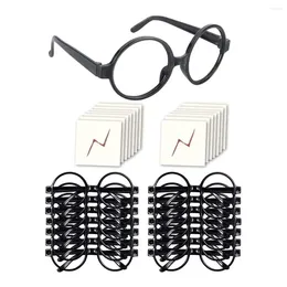 Décoration de fête 16 pièces lunettes de magicien avec cadre rond sans lentilles ni tatouages pour enfants Costume d'Halloween