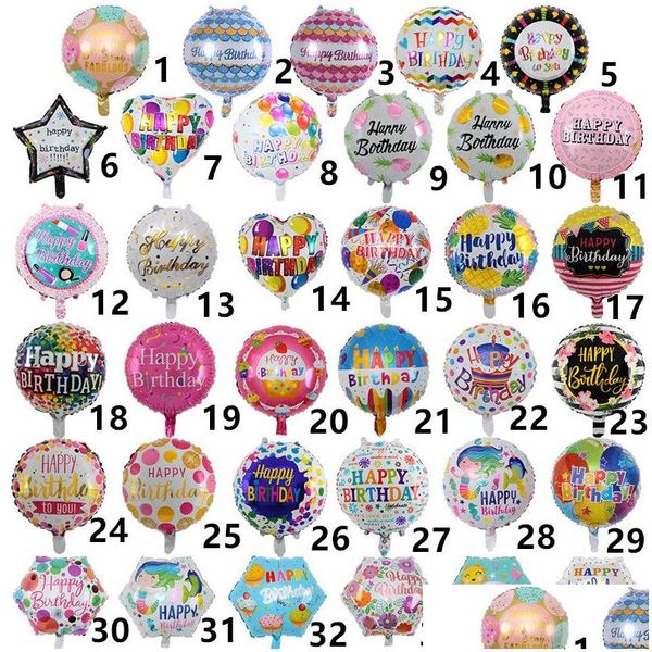 Decoración de fiesta 18 Globos de aluminio Inflables Feliz cumpleaños Decoraciones Suministros Globo de helio de dibujos animados Niños Globos Juguetes Gota Entregar DHLO