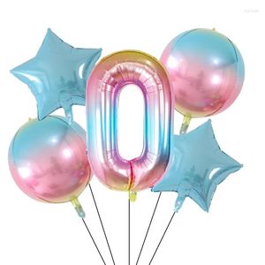 Décoration de fête 18 pouces 4d film en aluminium rose bule rond à cinq points nombres d'étoiles de ballon hélium pour le mariage d'anniversaire baby shower