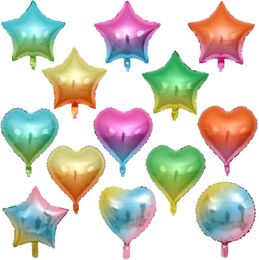 Party Decoratie 18 inch gradi￫nt hart vijfpuntige sterfolie Ballon Rainbow Birthday SN