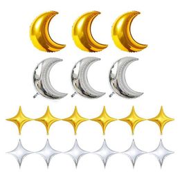 Decoración de fiesta 18 PCS Globos de Mylar en forma de luna y estrella de cuatro puntas 30 pulgadas 10 aniversario de cumpleaños