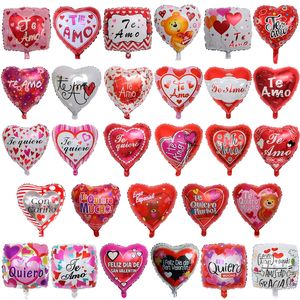 Décoration de fête 18 pouces espagnol mariée et le marié je t'aime feuille mylar ballons amour coeur mariage saint valentin hélium ballon globos