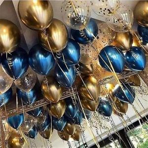 Party Decoration 18pcs 12inch Chrome Gold Blue Confetti Latex Balloons Birthday Decorations Kids Adult 16 18 21st 30 40 50 60 Boy Man