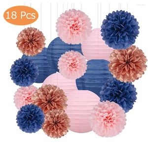 Décoration de fête 18pcs rose or marine bleu rose tissu pom pom fournit des fleurs en papier lanternes pour baby shower décor de mariage