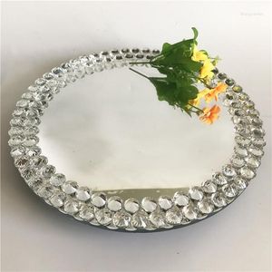 Décoration de fête 18pcs) Type de vaisselle d'événement de mariage en gros rond argent cristal acrylique miroir plaques de chargeur avec jante en pierre de diamant