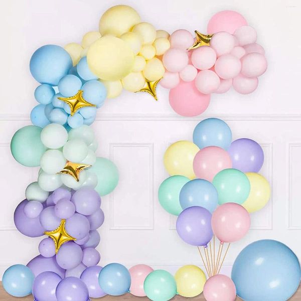 Décoration de fête 195pcs Macron Muticolor Ballons Pastel Doré Étoile à quatre branches Guirlande Kit Décor Enfants Filles Anniversaire Baby Shower
