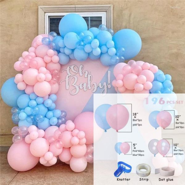 Feestdecoratie 196pcs Blauw Roze Ballon Slinger Geslacht Onthullen Ballons Boog Kit Jongen Meisje Baby Douche Globos Babyshower Benodigdheden