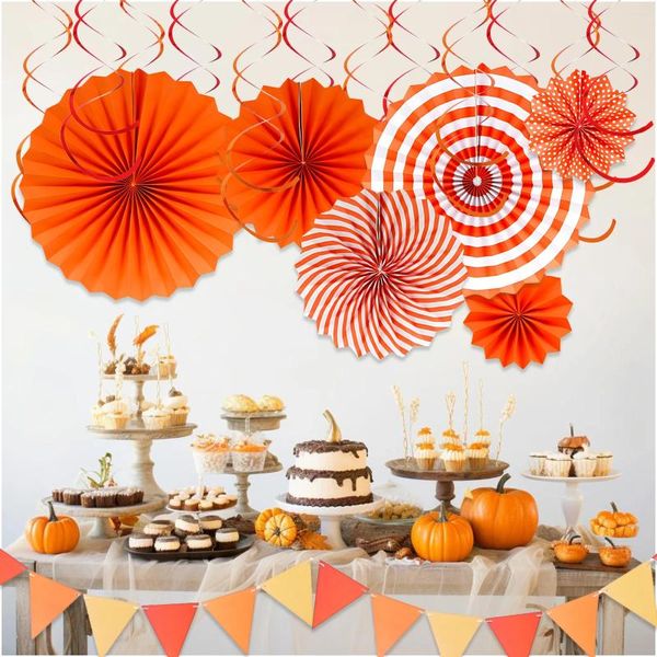 Décoration de fête 19pcs / set 27,5 pouces papier d'aluminium rouge suspendu tourbillonne 16,4 pieds carte de papier orange fanion bannière banderoles pour anniversaire