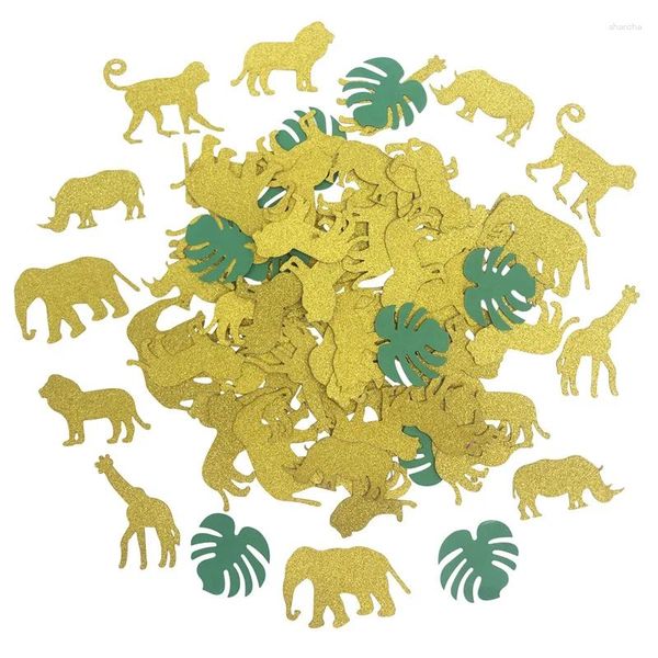 Decoración de fiestas 1BA Gold Glitter Hojas Jungle Animal Confeti Decoración de cumpleaños para niños Decoración de baby Safari Dispersión de mesa de safari