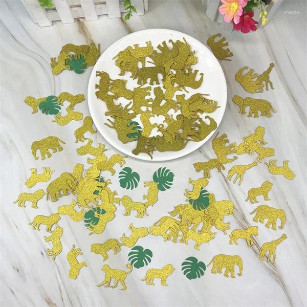 Decoración de fiestas 1bag Jungle Animal Gold Glitter Hojas de papel Confeti Niños 1er cumpleaños Wild One Baby Shower Safari Suministros