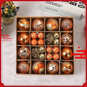 Decoración de fiesta, 1 caja, juegos de bolas de Navidad de oro rojo, adornos de árbol de Navidad, colgante colgante para jardín, decoración del hogar, año de Navidad