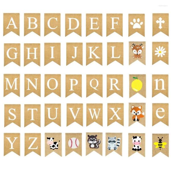 Décoration de fête 1pc Alphabet toile de jute bannière suspendue thème d'été bébé douche fiancée joyeux anniversaire bricolage nom