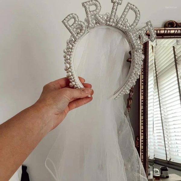 Décoration de fête 1pc mariée pour être le bandeau Pearl Bridal Shower Wedding Veil Hen White Crown Bachelorette Supplies