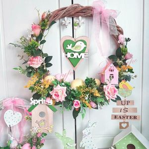 Feestdecoratie 1pc Paasveer houten hangende ornament hart vogelhuis vorm hanger voor huisdeur ambachten toevoer