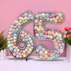 Décoration de fête 1pc grand 65 pouces argent cadre numérique remplissage ballon bricolage numéro ballon pour anniversaire toile de fond décorations bébé douche