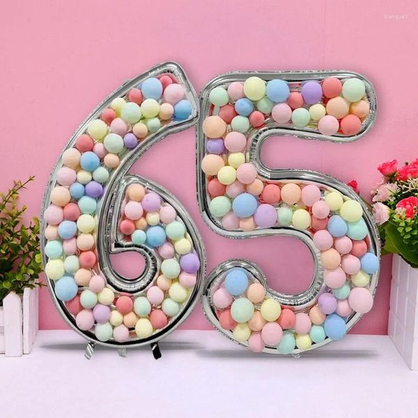 Décoration de fête 1pc grand 65 pouces argent cadre numérique remplissage ballon bricolage numéro ballon pour anniversaire toile de fond décorations bébé douche