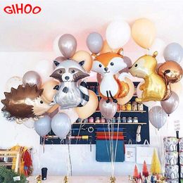 Décoration de fête 1pc gros animaux ballons raton laveur et ballon joyeux anniversaire Jungle décorations enfants bébé douche décor jouet