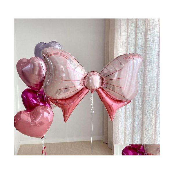 Décoration de fête 1Pc Grand Bleu Rose Arc Feuille Ballons Enfants Anniversaire Fille Cadeau Gonflé Rosette Globos Baby Shower Hélium Ballon Dro Dhu7W