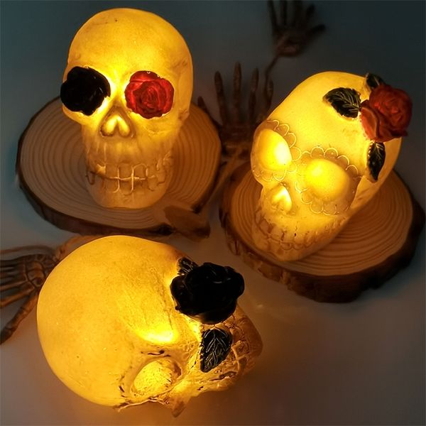 Décoration de fête 1pc LED Rose Crâne Tête Lumière Halloween Squelette Bougies Lampe Pour La Maison Table Ornement Festival Décor 220915