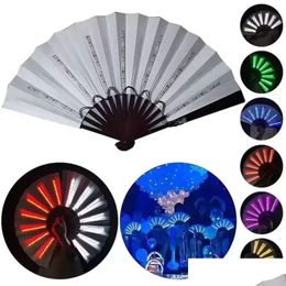 Feestdecoratie 1Pc Lichtgevende opvouwbare ventilator 13 inch Led Play Colorf Hand Held Abanico Fans voor Dance Neon Dj Night Clubparty Fy8446 Dro Dhmve