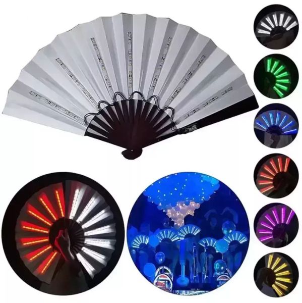 Décoration de fête 1 pc ventilateur pliant lumineux 13 pouces Led Play coloré ventilateurs Abanico tenus dans la main pour la danse Neon DJ Night Club Party FY8446