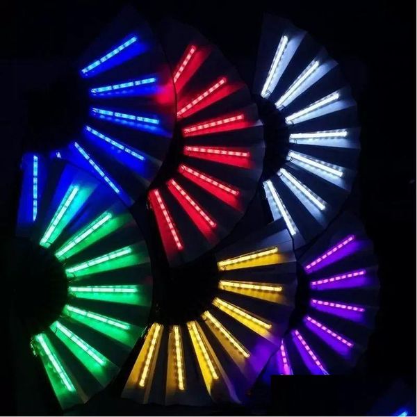 Décoration de fête 1pc ventilateur de pliage lumineux 13inch LED Play Colorf Hand Held Abanico Fans for Dance Neon DJ Night Club B1101 Homefavor DHM89