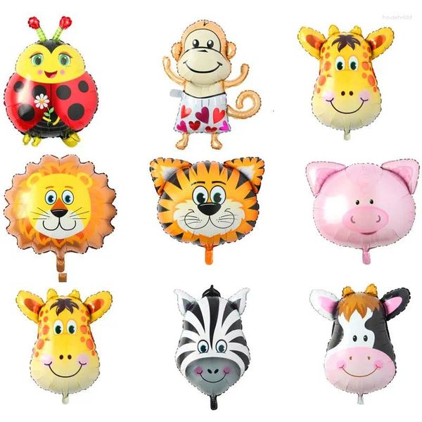 Décoration de fête 1pc Mini Jungle tête d'animal Ballons en aluminium joyeux anniversaire décorations enfants Ballons bébé douche Globos jouets