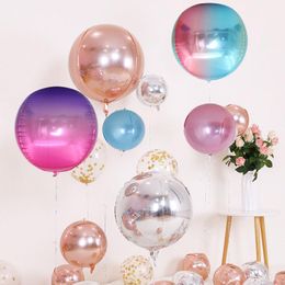 Décoration de fête 1 pc Or Rose 4D 22 pouces Ballons En Aluminium Ronds Gradient Couleur Ballon En Métal De Mariage Anniversaire Baby Shower