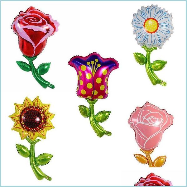 Decoración del partido 1 Unid Girasol Rosa Flor Foil Globos Día de San Valentín Mariage Boda Niños Juguete Inflable Globos de Aire Suppl Yydhhome Dhx0G