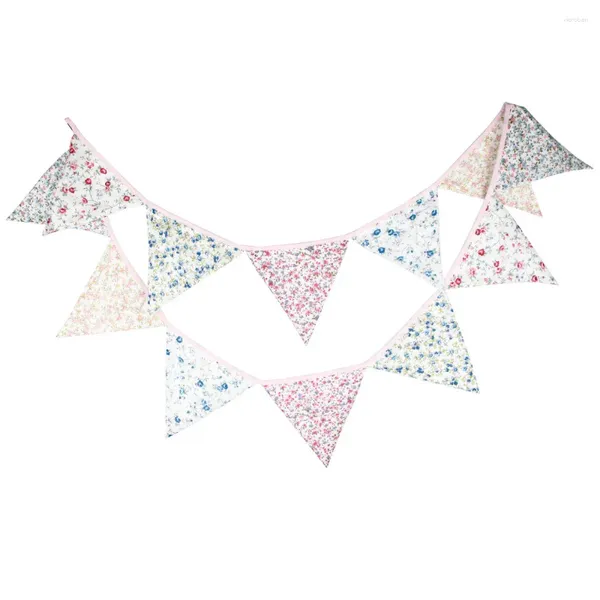 Décoration de fête 1pcs 3.2M Rétro Floral Coton Tissu Bunting Bannières Enfants Chambre Fleur Fanion Décor De Mariage Po Fond Drapeau