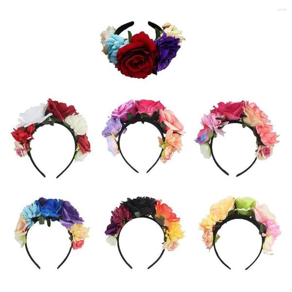 Décoration de fête 1pcs Est Bandeau Costume Rose Fleur Couronne Mexicain Casque Décorations D'anniversaire Enfants De Mariage Chapeaux Pour La Mariée