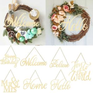 Feestdecoratie 1 stks hallo houten bord deur decor welkom liefde huis hangende houten brief hangers voor bruiloft verjaardag krans benodigdheden y2302