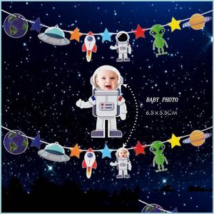 Feest Decoratie 1 Stuks Kids Verjaardag Bunting Banner Spaceman Rocket Leuk Voor Kinderen Baby Shower School Decor Drop Delivery 2021 Home Dho0F