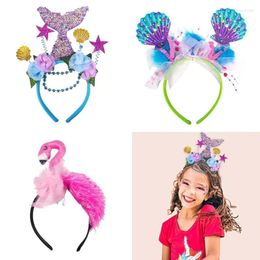 Decoración de fiesta 1 unids Little Mermaid Flamingo Baby Shower Cumpleaños Niña Diademas Corona Headwear Accesorios de aro para el cabello