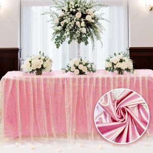 Decoración de fiestas 1 PPCS Pink Table Skirt Tulle Falda para mesas de rectángulo Decoraciones de escritorio de 6 pies Decoración de bodas de Baby Shower