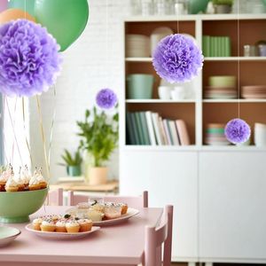 Feestdecoratie 1 stuks set 7,8 inch paars papier pom bloemballen bloemen decoraties voor verjaardag hangend weefsel