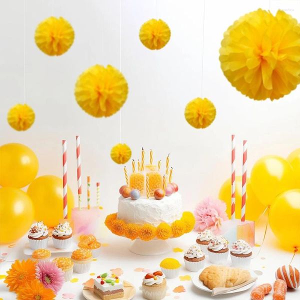 Decoración de fiesta 1 Uds. Conjunto de papel amarillo de 7,8 pulgadas para bolas de flores de cumpleaños decoraciones de flores de pompón