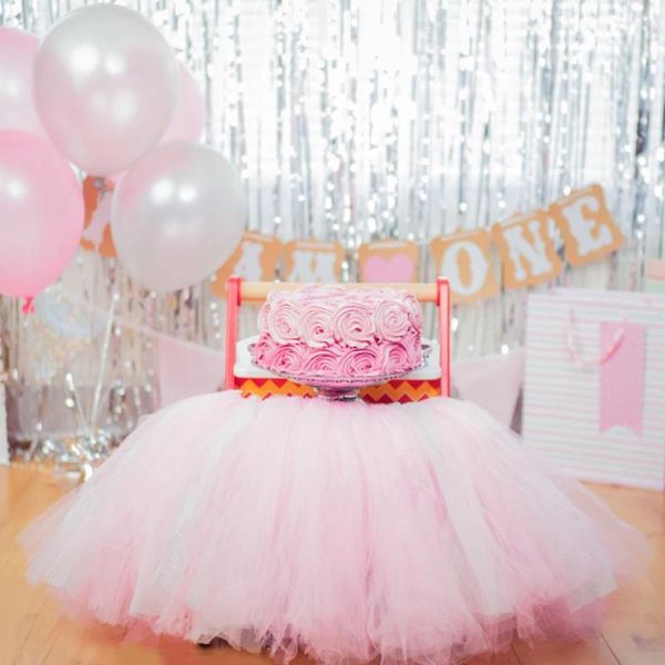 Décoration de fête 1pcs Tutu Table Jupe Tulle Chaise haute Jupes pour 1er anniversaire Baby Shower Fournitures