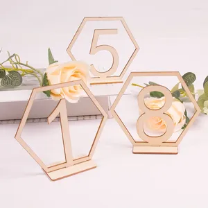 Party Decoration 1set 1-20 Nummers houten tafel zeshoekige vorm met houder voor bruiloft verjaardagsevenementen base catering diy benodigdheden
