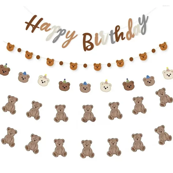 Décoration de fête 1set 2,5m Mignon Bear Garland Cartoon Banners Joyeux anniversaire pour les fournitures sur le thème des enfants