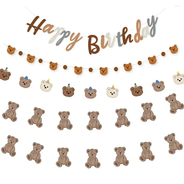 Decoración de fiesta 1 juego 2,5 m lindo oso guirnalda cartón feliz cumpleaños pancartas para niños suministros temáticos decoración de la habitación