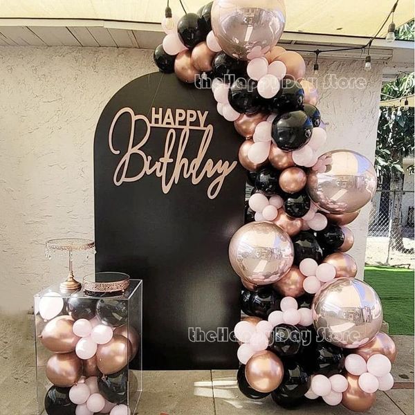 Decoración de fiesta 1set negro rosa oro rosa globo arco princesa cumpleaños globos garland kit baby shower niñas decoración de la boda