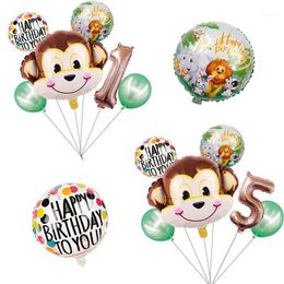 Feestdecoratie 1set Cartoon Dier Bruin Aap Lucht Heliumballon Dierentuin Safari Boerderij Thema Verjaardag Decoraties Kinderen Babyshower T296m