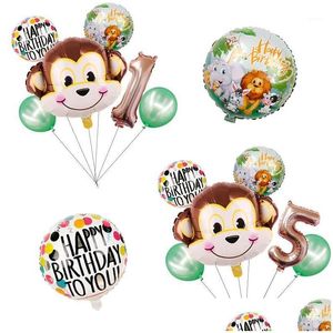 Decoración de fiesta 1 Unidades Animal de dibujos animados Mono marrón Aire Helio Globo Zoo Safari Granja Tema Decoraciones de cumpleaños Niños Baby Shower Juguete D Dhrh0