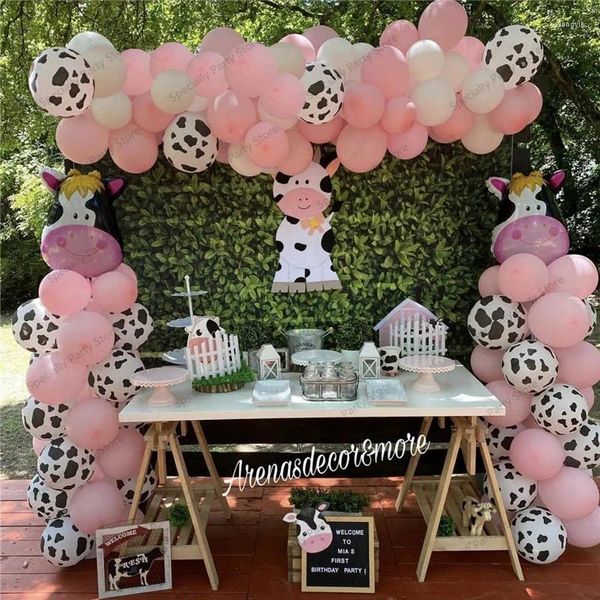 Party Decoration 1set Cartoon Animal Cow Print ballon Garland Arch Kit Kit Farm Farm Macaron Blue Latex Birthday Decor Baby Shower