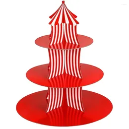 Party Decoration 1set Christmas Tiered Tray 3 Tier Circus Carnival Paper Cupcake Stand Red Striped Cake Decorating Supplies Dessert