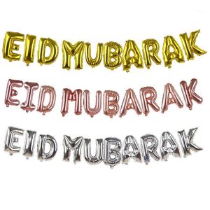 Decoración de fiesta 1set EID Mubarak Rose Gold Letter Globo Globos de lámina para decoraciones islámicas musulmanas Al-firt Suministros de Ramadán