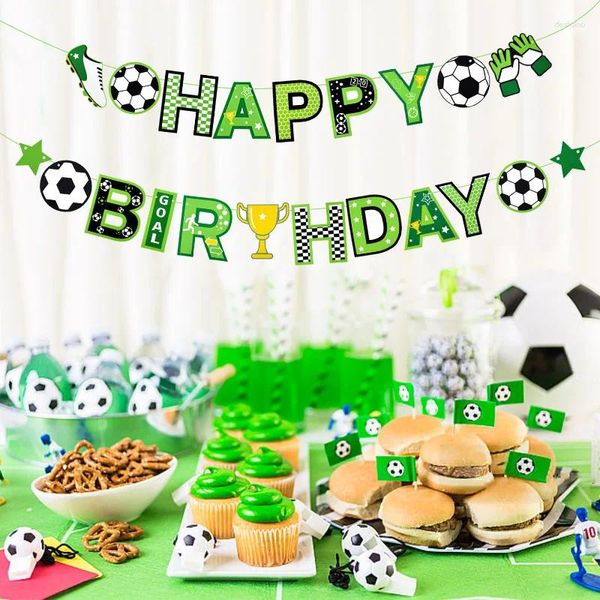 Décoration de fête 1set thème de football joyeux anniversaire bannière Garland Kids Boy Soccer Favors Cupcake Topper Flags Supplies