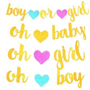 Décoration de fête 1set paillette Gold Boy ou Gilr / Oh bébé fille Banner Flag Heart Paper Bannières douche Gender Revelod Supplies