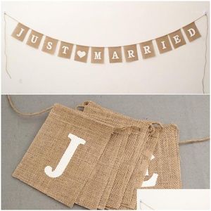 Decoración de fiesta 1set Yute Burlap Bunting Rústico Recién casado Sr. Sra. Banner Garland Banderas Candy Bar Suministros para eventos en casa Entrega de gotas Dhedm